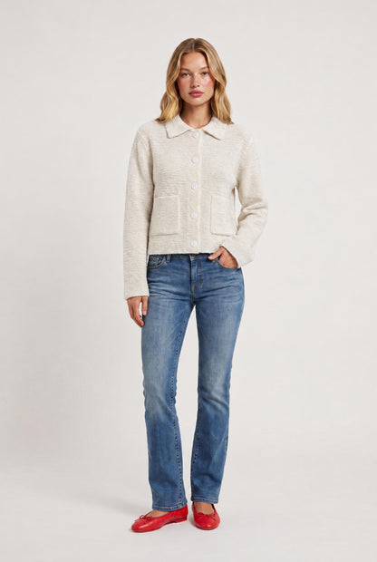 
model wearing Boxy Knit Cardigan Jacket posing Front View