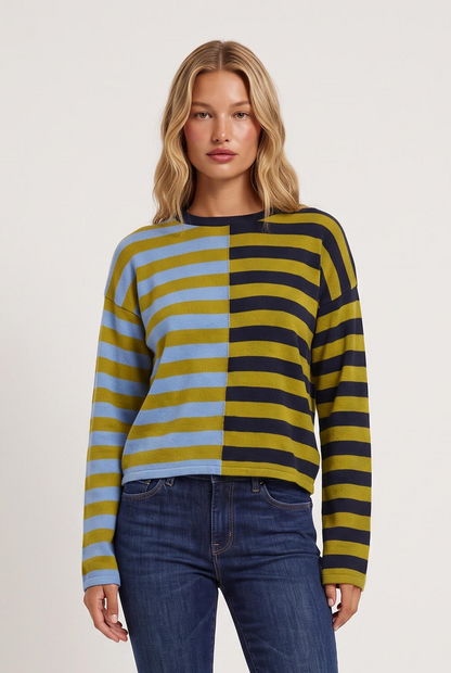 
model wearing Stripe Nouvella posing Front View
