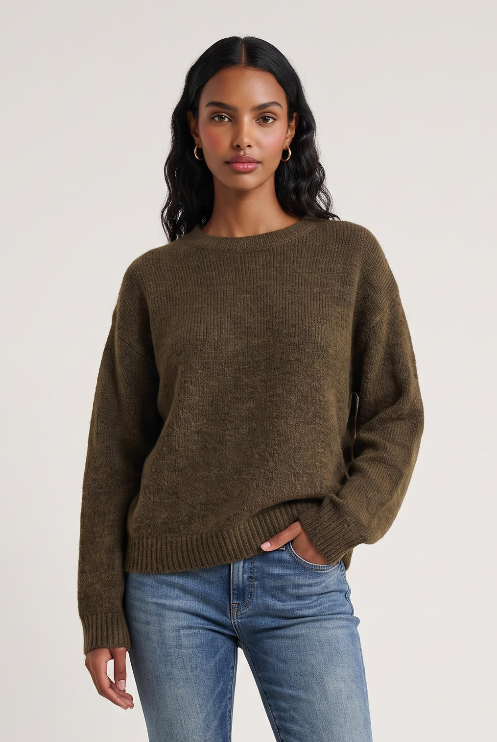 
model wearing Teddy Bear Knit posing Front View