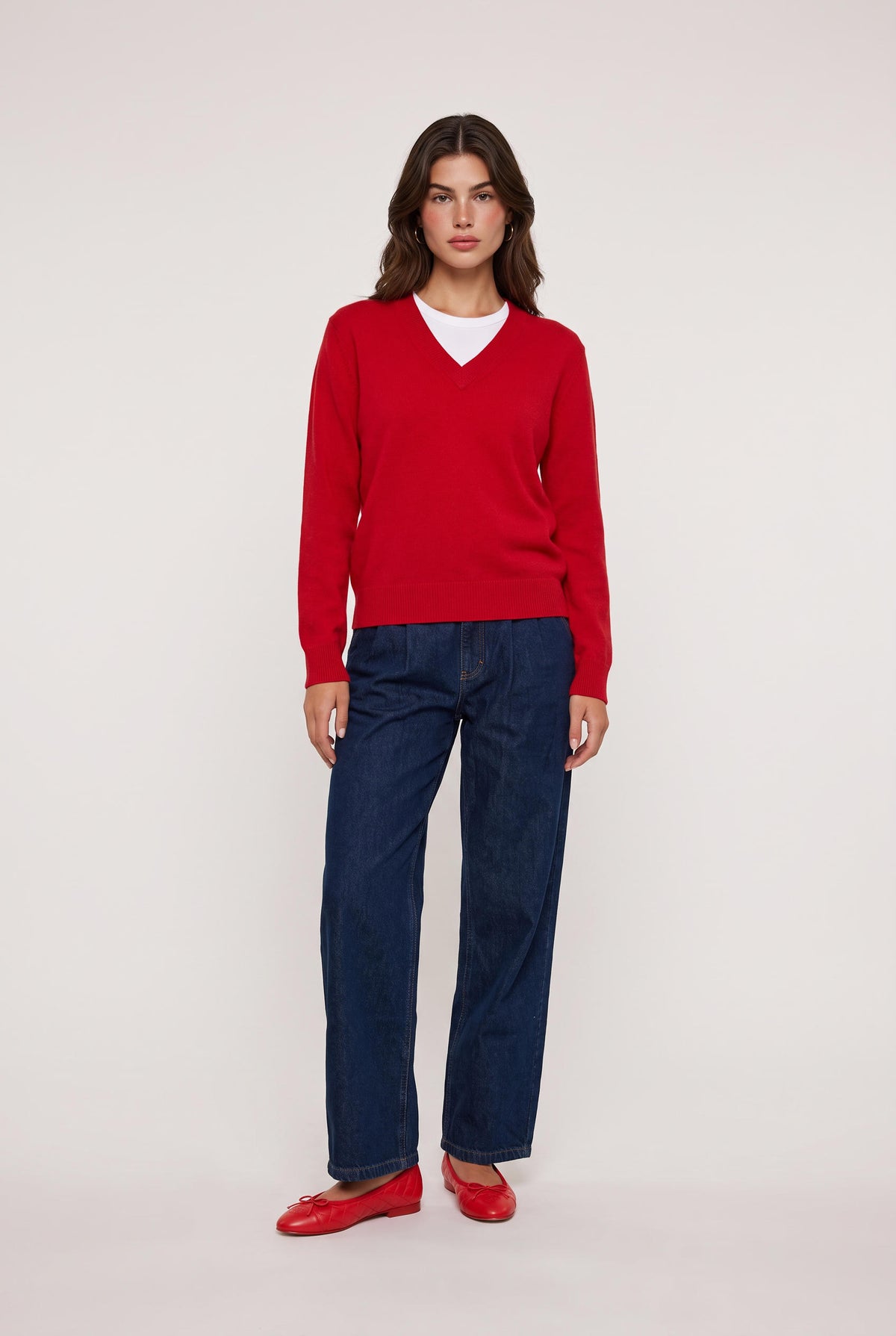 [DKDENIM] model wearing Denim Trouser posing Front View