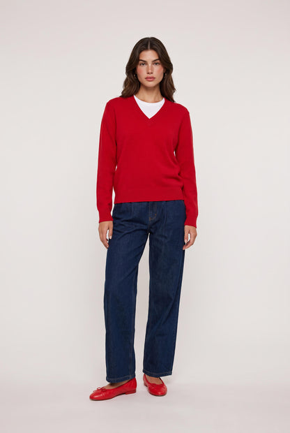 
model wearing Denim Trouser posing Front View