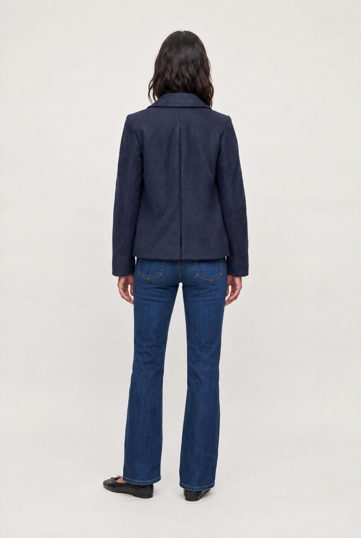 
model wearing Double Breasted Peacoat posing Front View