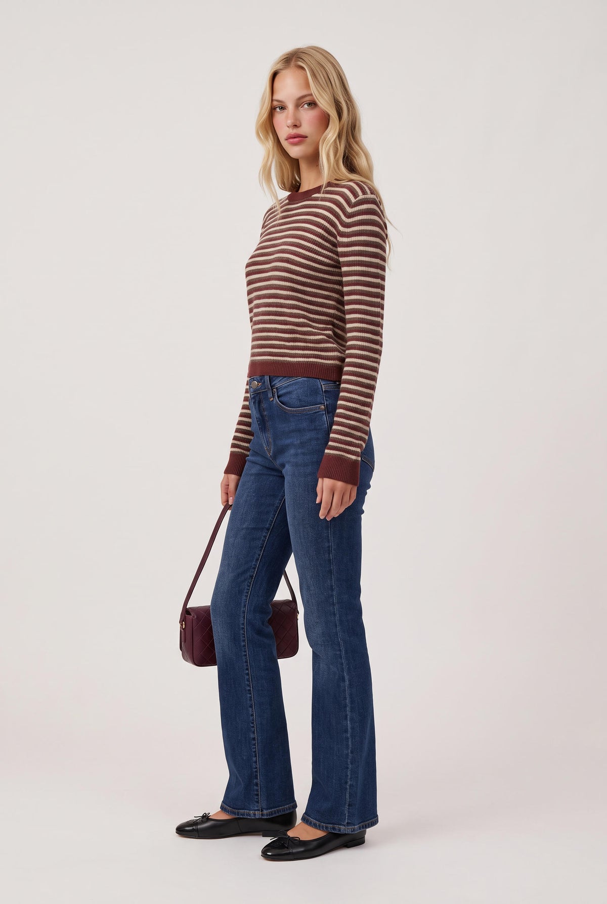 
model wearing Gianna Stripe Long Sleeve Top posing Front View