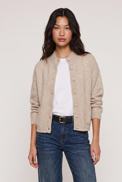 
model wearing Main Line Covered Button Sweat posing Front View