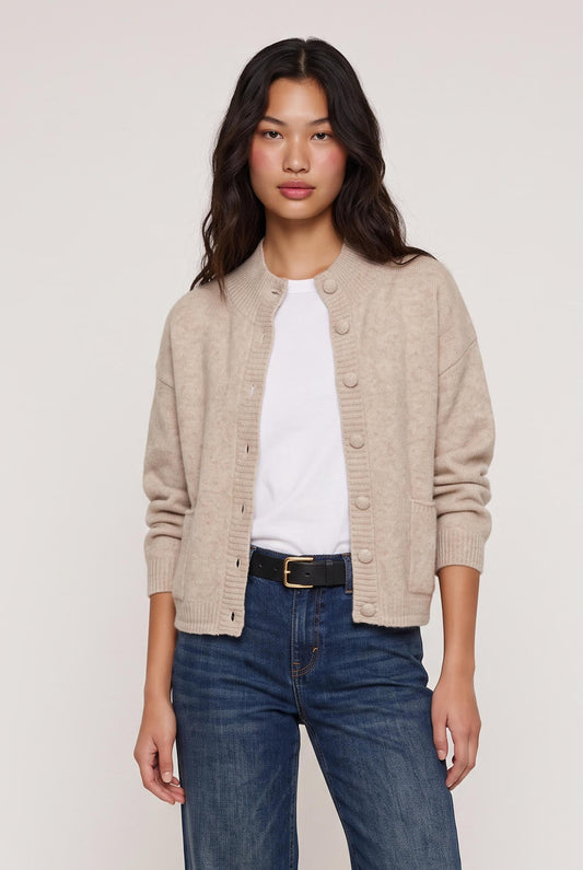 
model wearing Main Line Covered Button Sweat posing Front View
