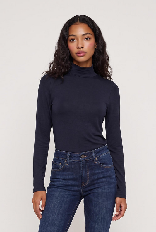 
model wearing Mock Neck Knit Top posing Front View