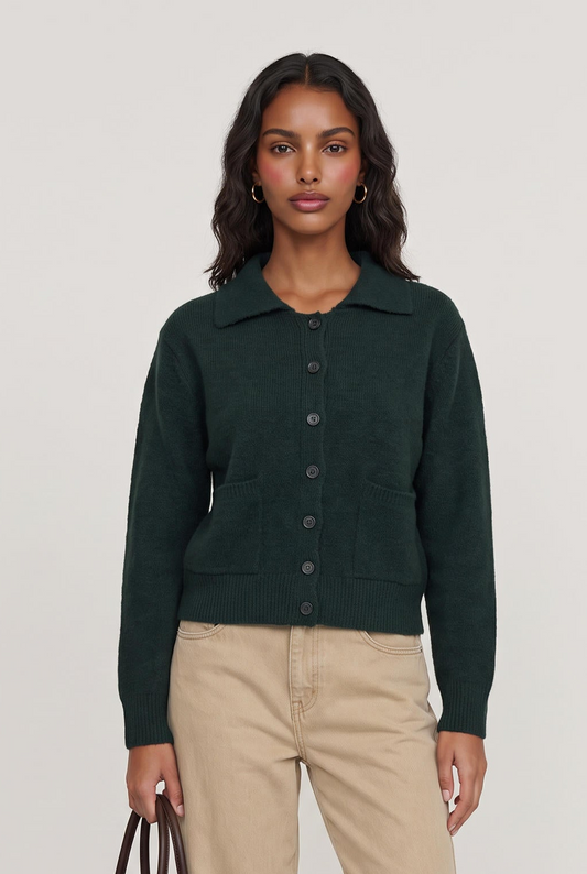 
model wearing Prime Cut Sweater Jacket posing Front View