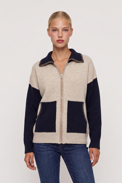 
model wearing Stitch Perfect Zip Up Cardigan posing Front View