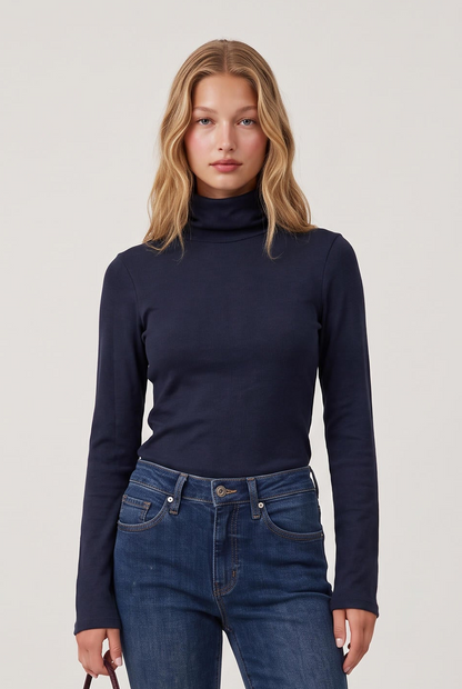 
model wearing Turtleneck Knit Long Sleeve posing Front View