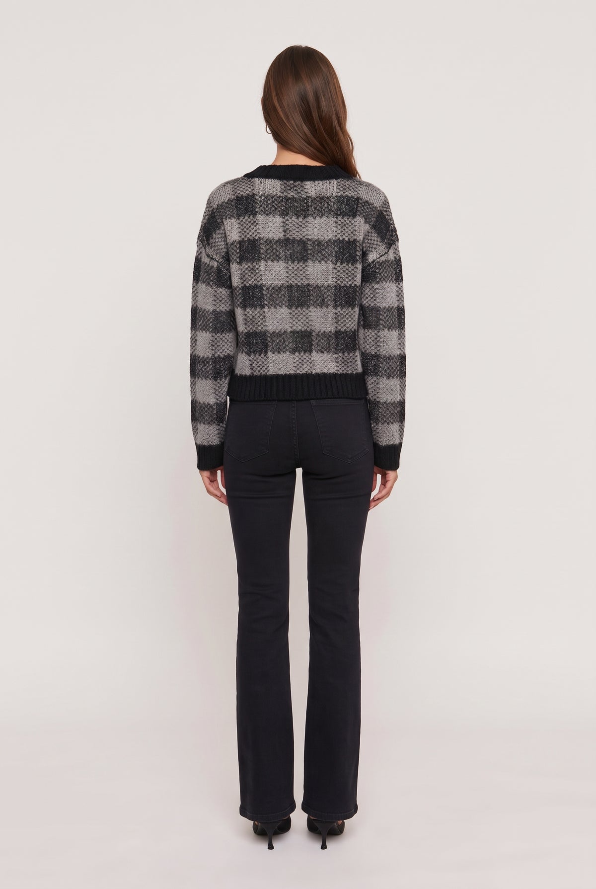 [PLAID] model wearing Helga Knit Sweater posing Back View