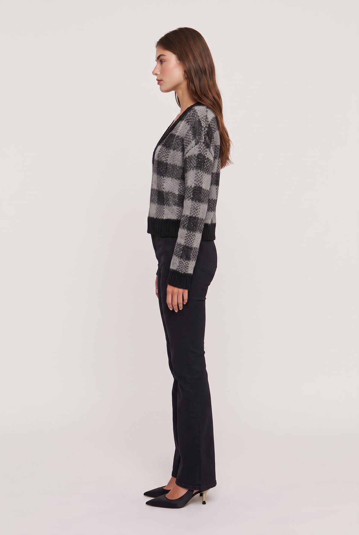 [PLAID] model wearing Helga Knit Sweater posing Side View