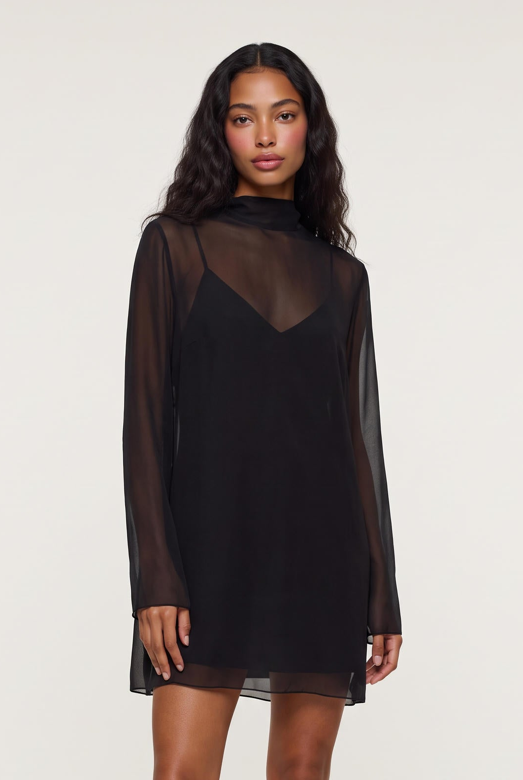 
model wearing Leo Turtleneck posing Front View