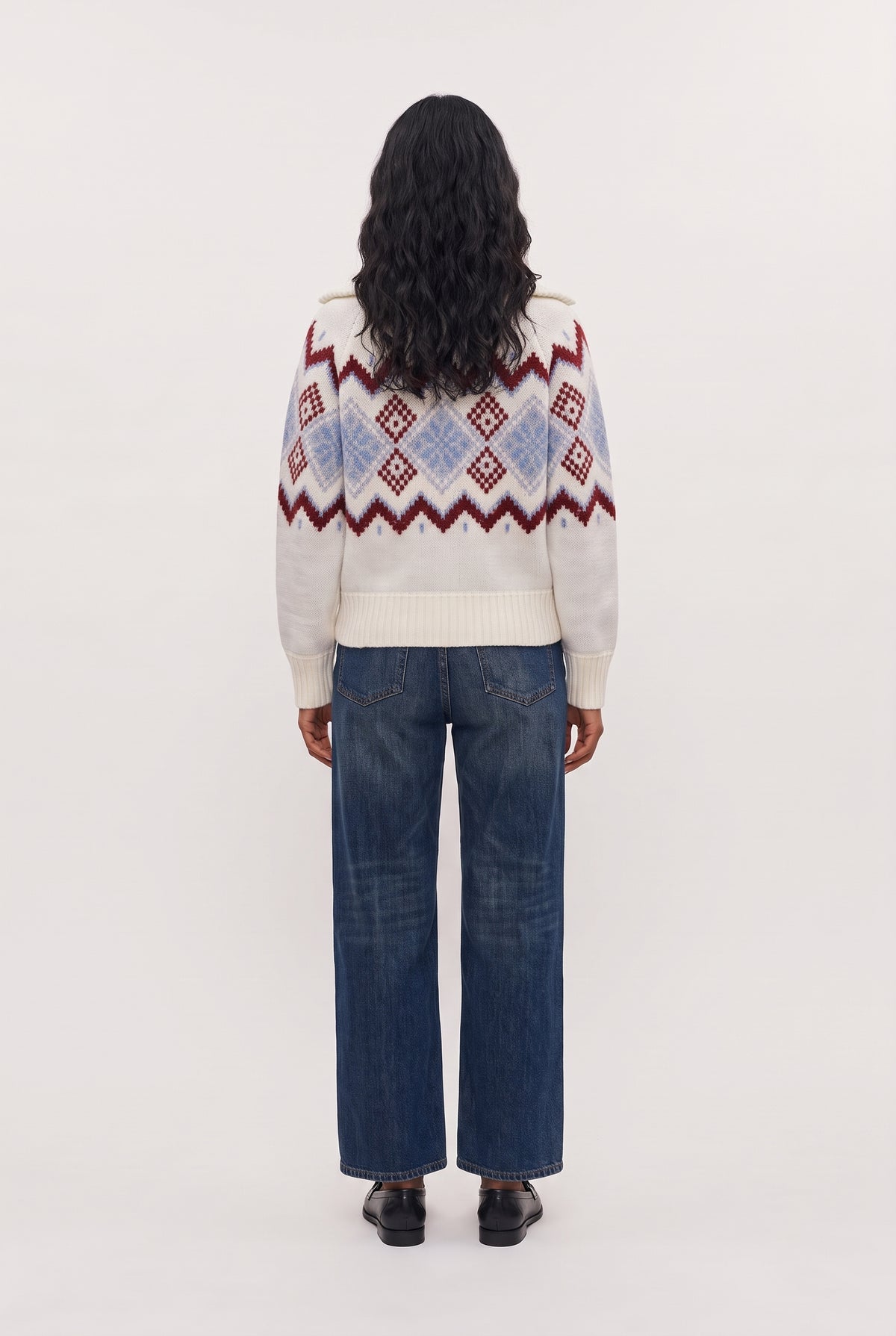 [FAIRISLE] model wearing Percy Fair Isle Jacket posing Back View