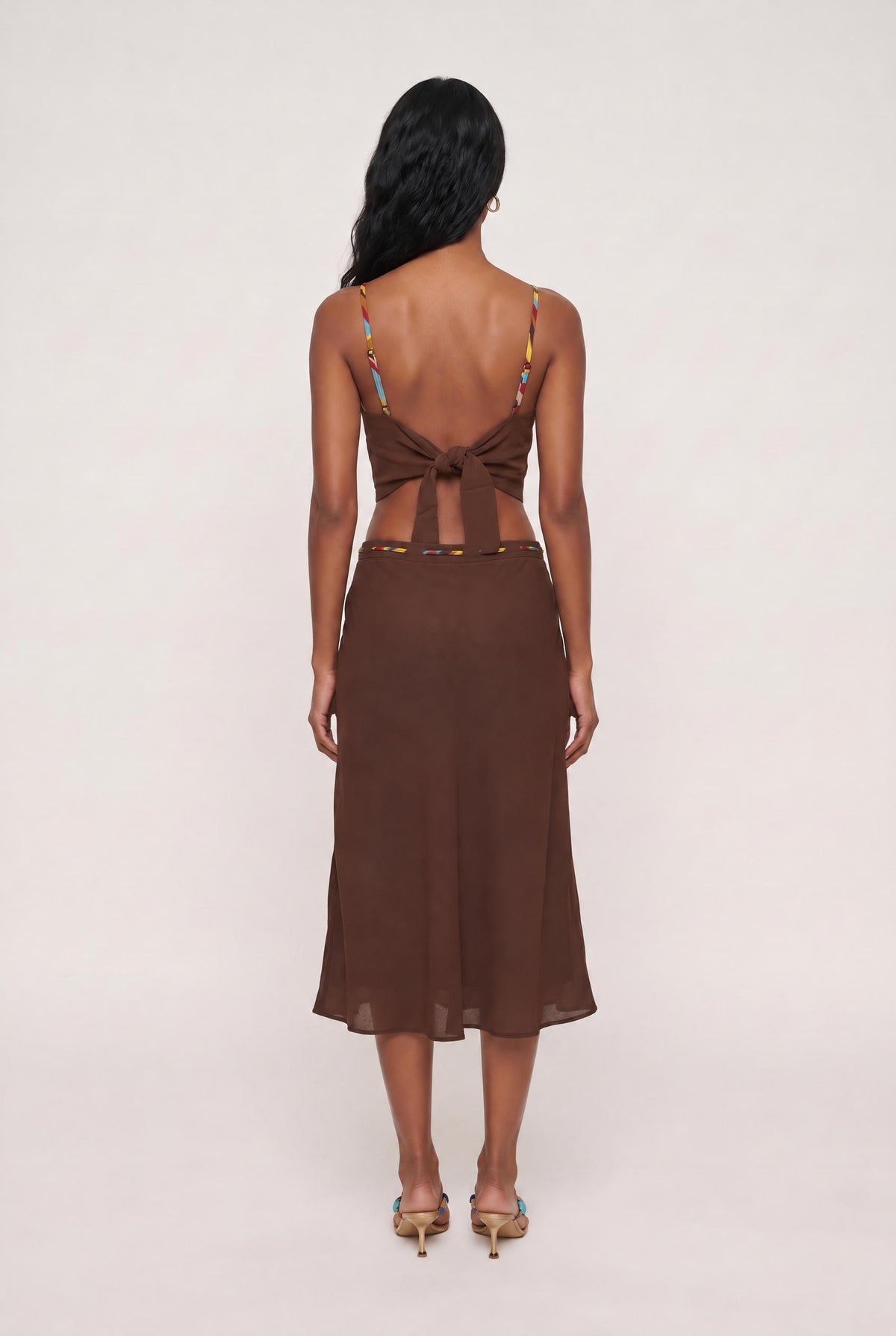 [TRUFFLE] model wearing Demi Halter Top posing Front View