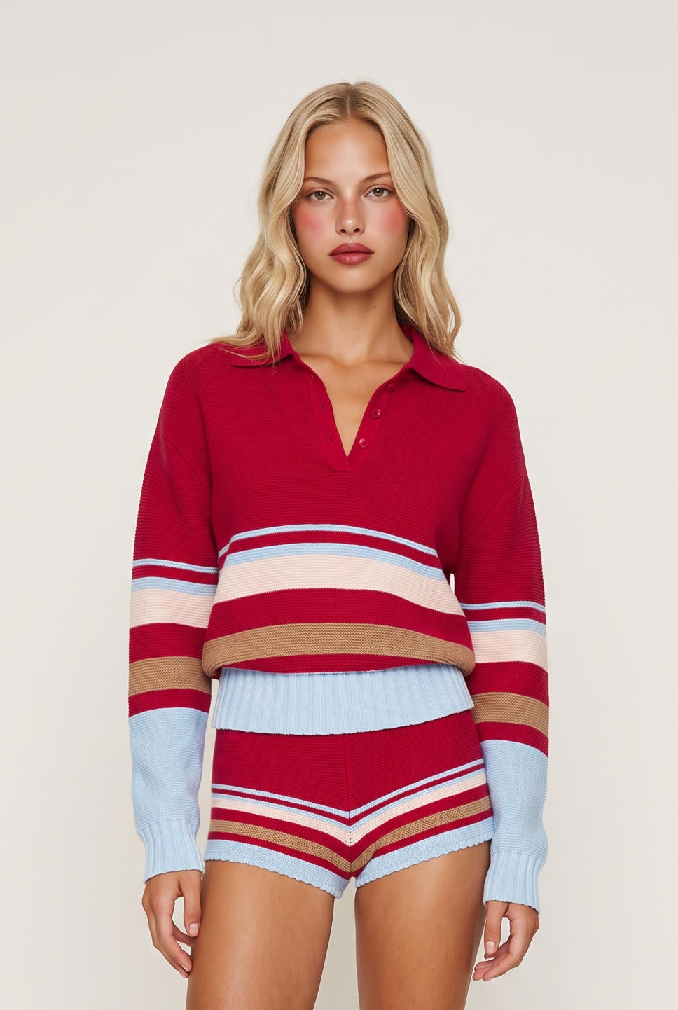 [CRANBERY] model wearing The Cleo Pullover posing Front View