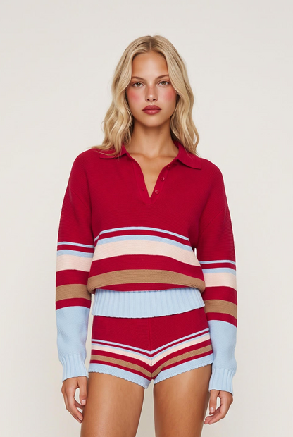 
model wearing The Cleo Pullover posing Front View