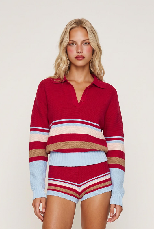 
model wearing The Cleo Pullover posing Front View