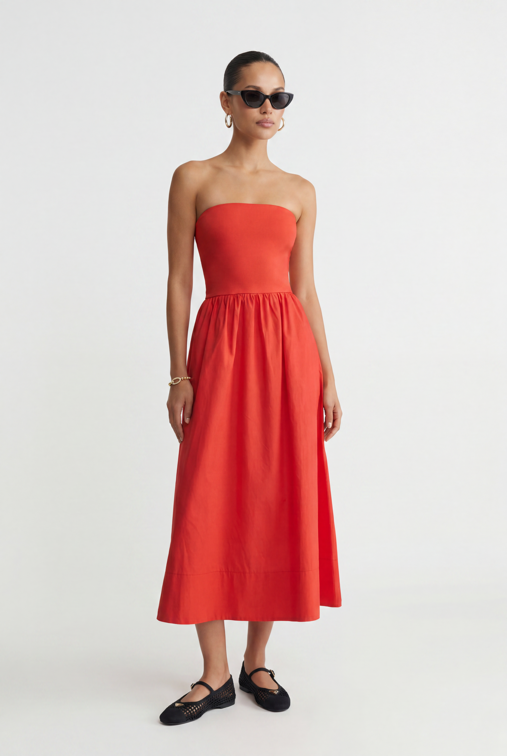 Sunsought Strapless Midi Red Dress