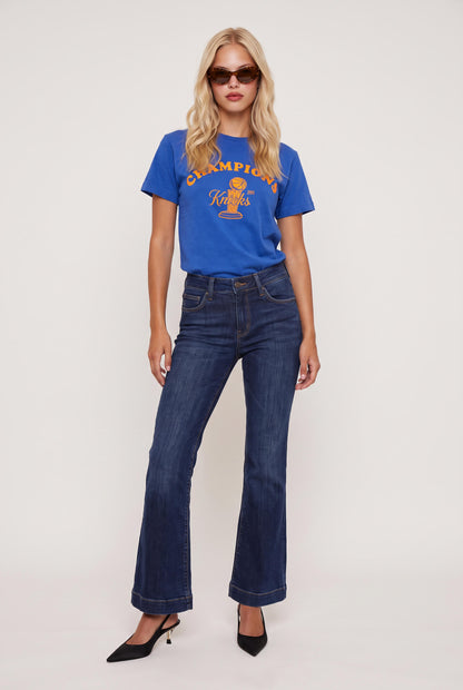 
model wearing Knicks Championship Baby Tee posing Front View