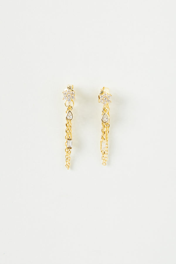 Trento Flower Studs With Chain Earrings