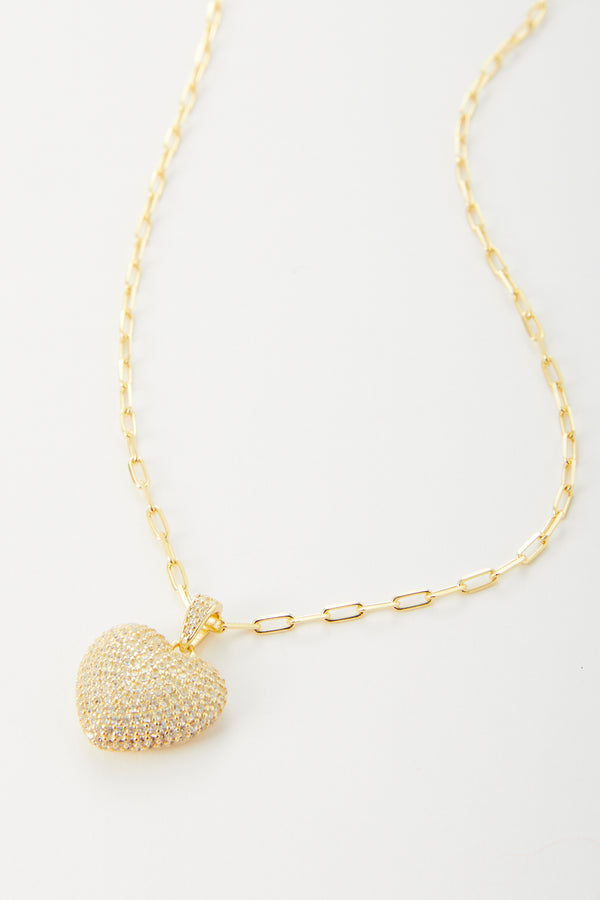 Loire Cubic Zirconia Puff Heart Necklace