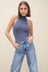 Sof Two Tone Ribbed Knit Top