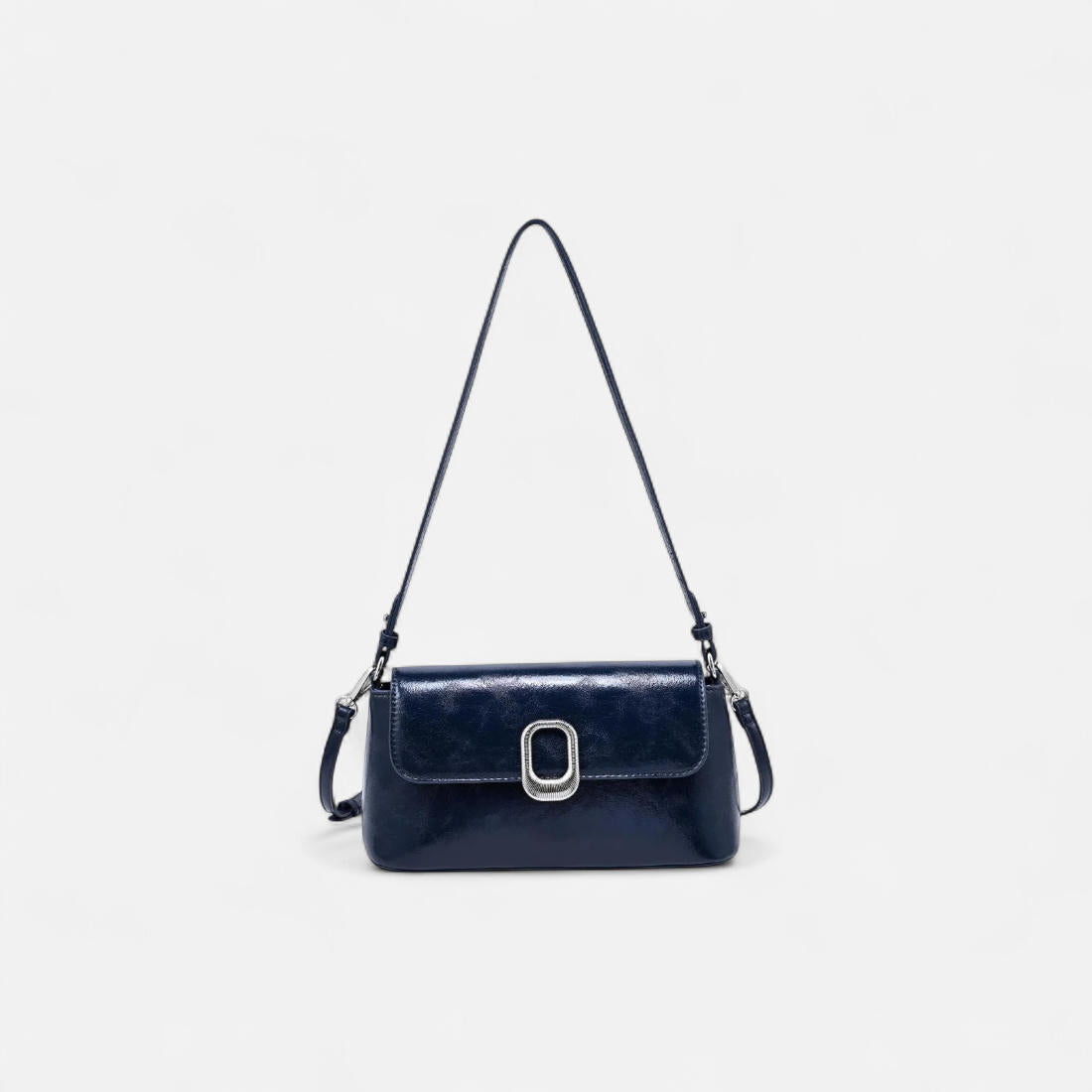 [MIDNIGHT] Shoulder Bag W Silver Clasp Flat Lay