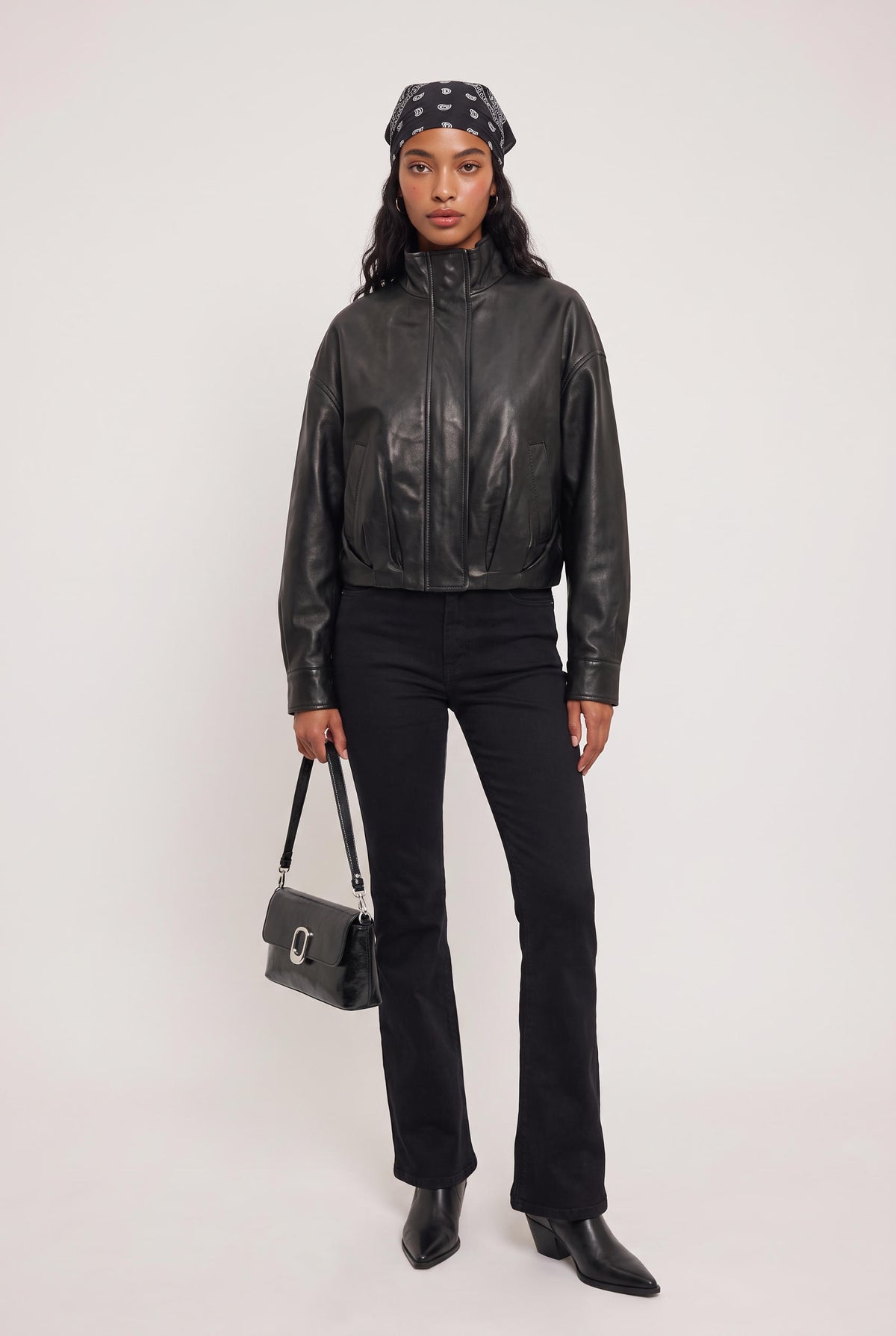 [EMERALD] model wearing Shoulder Bag W Silver Clasp posing Front View