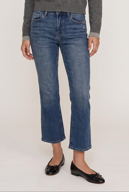 
model wearing Mid Rise Slim Straight posing Front View