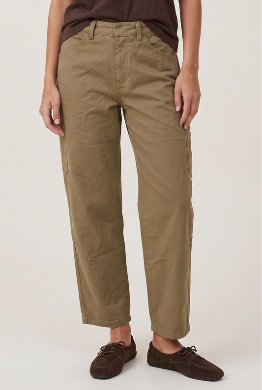 
model wearing AVIV TWILL BARREL PANTS posing Front View