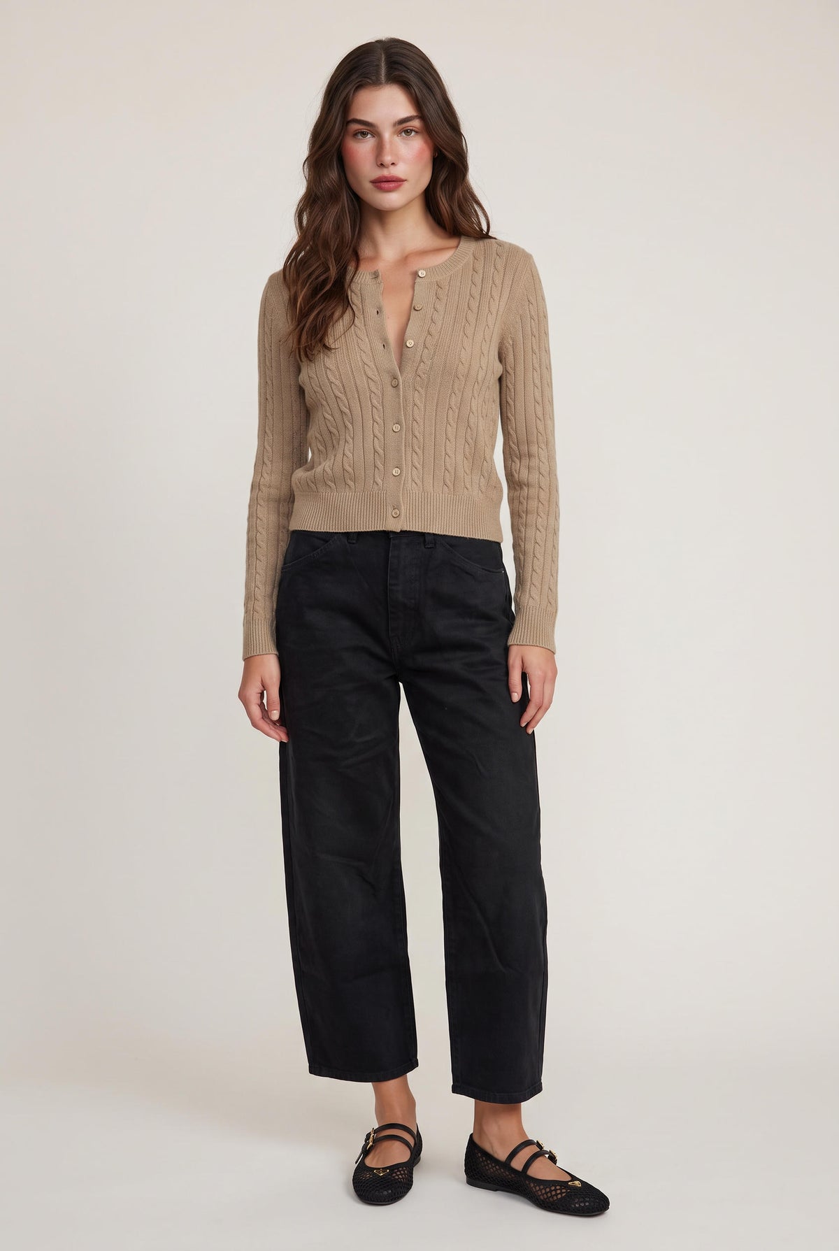 
model wearing AVIV TWILL BARREL PANTS posing Front View