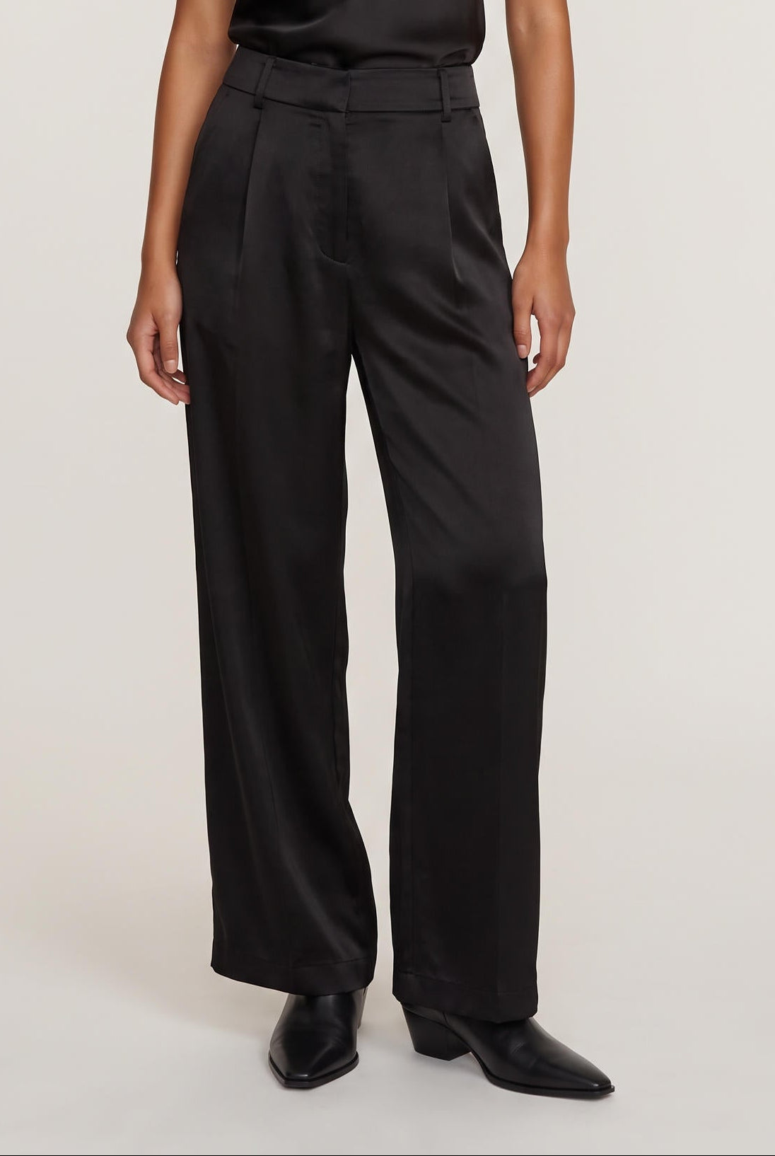 
model wearing Aman Satin Trouser posing Front View
