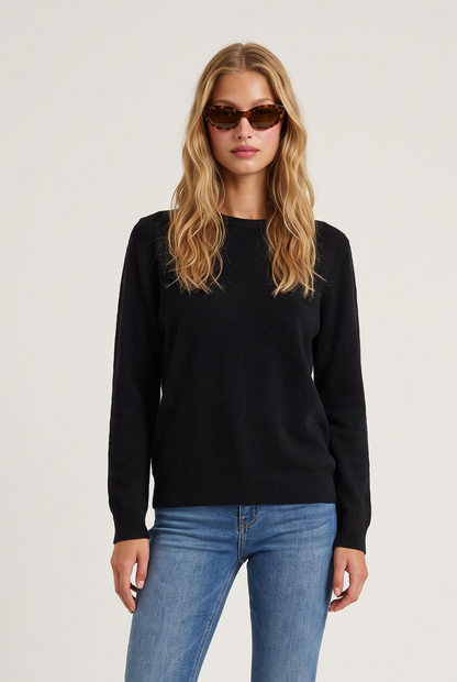 
model wearing Classic 100% Cashmere Crew posing Front View