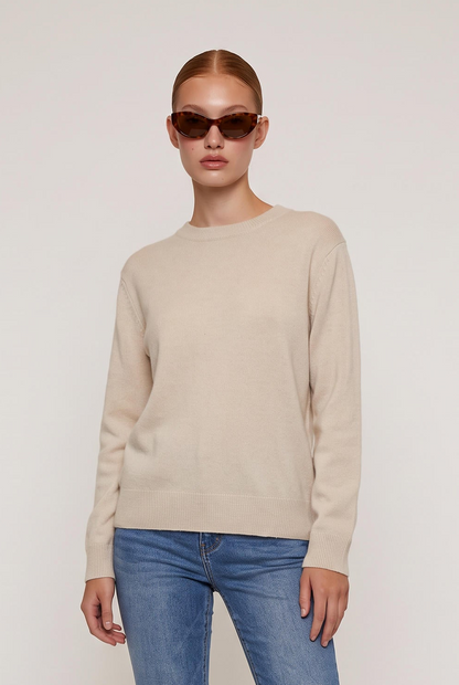 
model wearing Classic 100% Cashmere Crew posing Front View