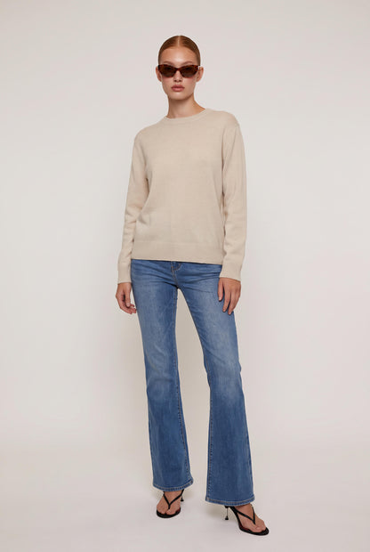 
model wearing Classic 100% Cashmere Crew posing Front View