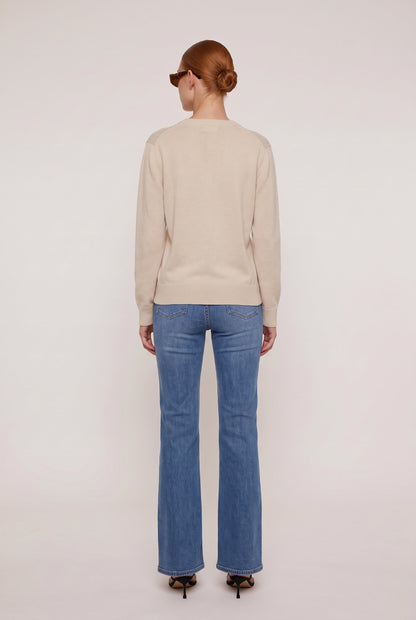 
model wearing Classic 100% Cashmere Crew posing Back View