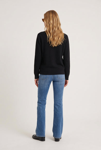 
model wearing Classic 100% Cashmere Crew posing Back View