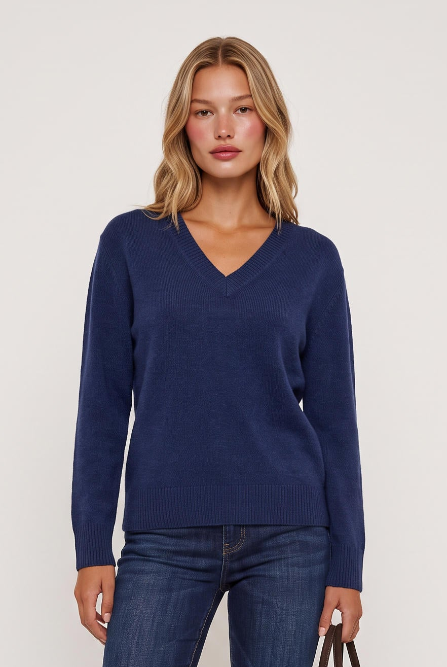 
model wearing Classic 100% Cashmere V Neck posing Front View
