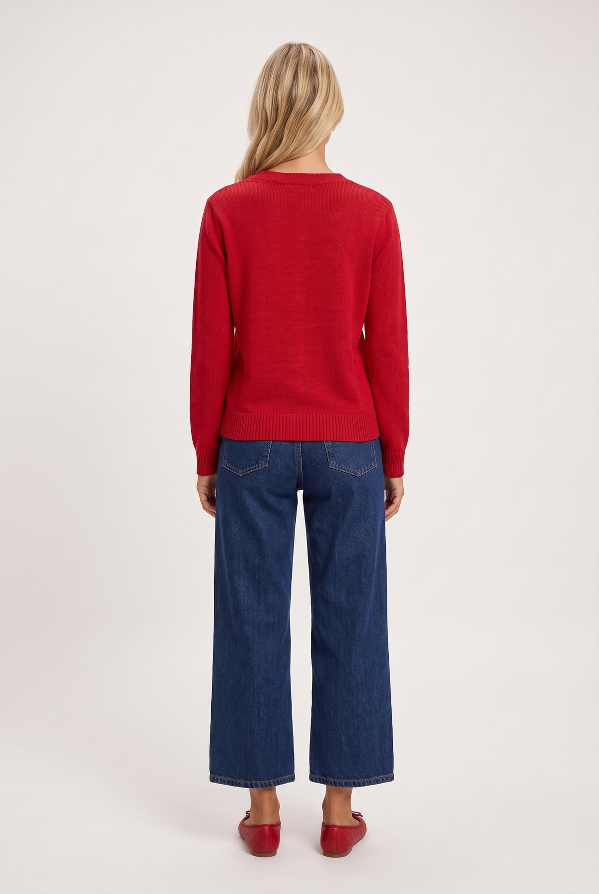 
model wearing Classic 100% Cashmere V Neck posing Back View