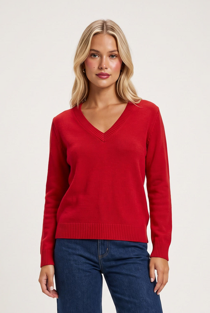 
model wearing Classic 100% Cashmere V Neck posing Front View