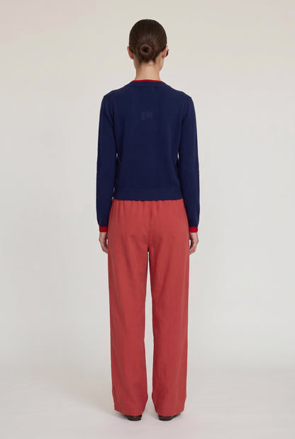
model wearing Double Layer Cashmere Cardigan posing Back View