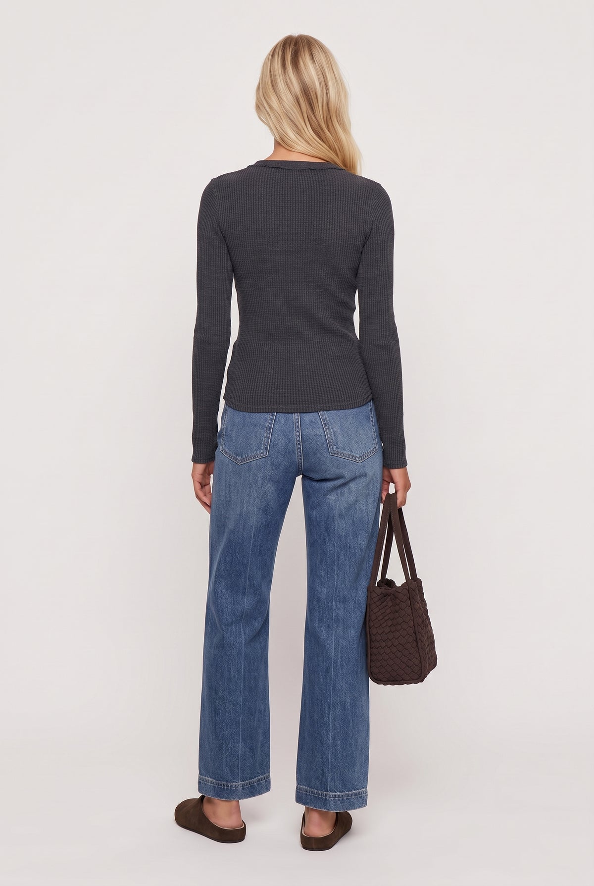 
model wearing Arlet Mini Thermal Top posing Back View