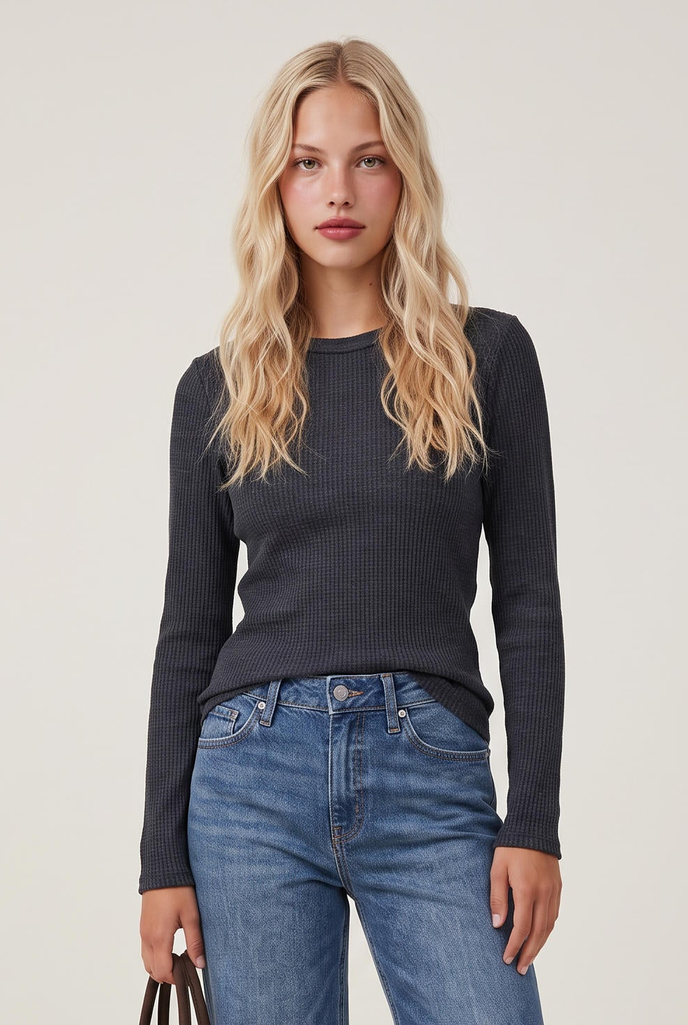 
model wearing Arlet Mini Thermal Top posing Front View