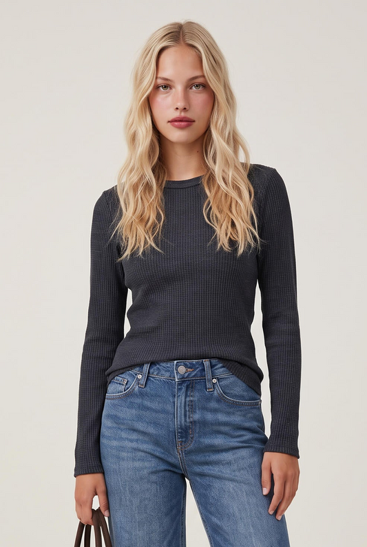 
model wearing Arlet Mini Thermal Top posing Front View
