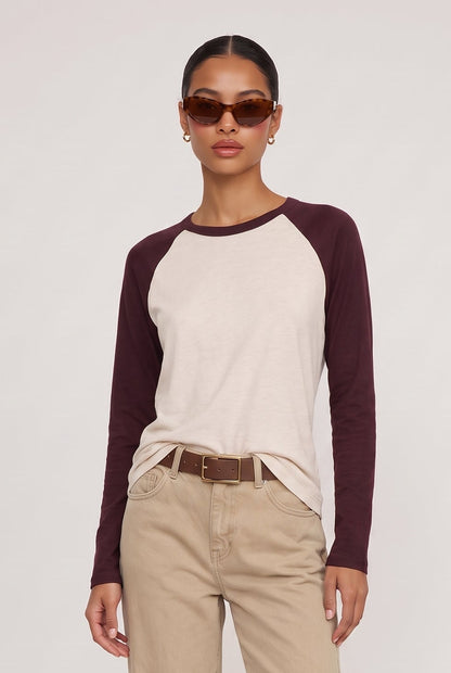 
model wearing Classic Slub Baseball Tee posing Front View