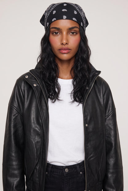 
model wearing Corin Bubble Hem Jacket posing Front View