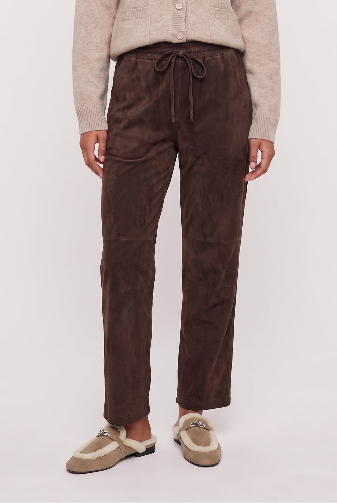 [DKROAST] model wearing Drift Suede Pant posing Front View