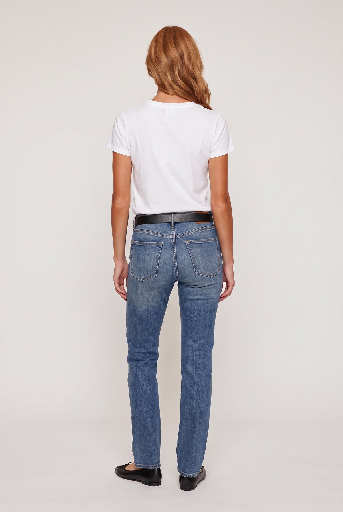 [WHITE] model wearing Junie Slub Tee posing Front View