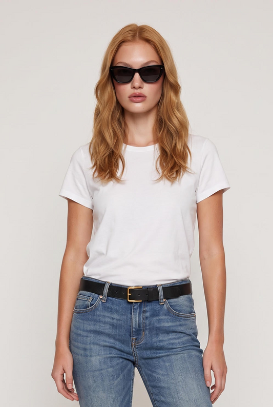 
model wearing Junie Slub Tee posing Front View