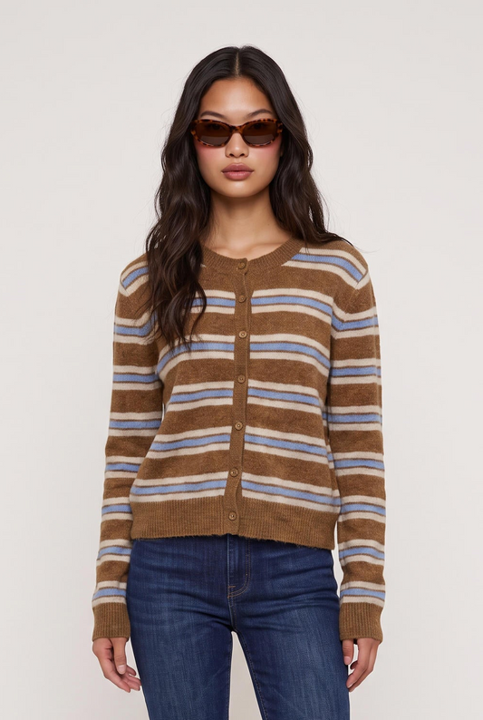 
model wearing Medina Stripe Cardigan posing Front View